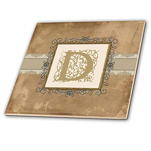 3dRose ct_186350_2 D Initial Vintage Elegant Vines & Flowers in Sepia & Pewter Look Ceramic Tile, 6"