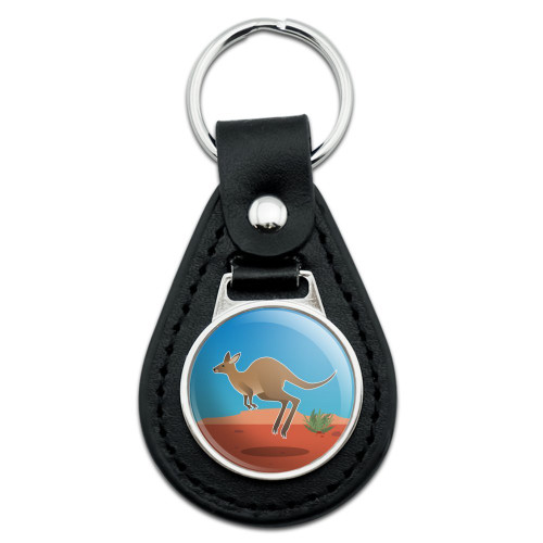 GRAPHICS & MORE Black Leather Kangaroo Hopping in the Australian Outback Keychain GRAPHICS & MORE Black Leather Kangaroo Hopping in the Australian Outback Keychain