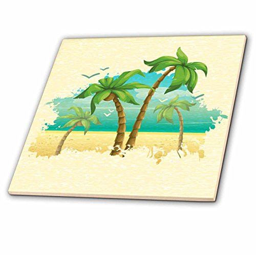 3dRose ct_104499_2 Pretty Palm Trees Beach Scene Summer Nature Design-Ceramic Tile, 6-Inch
