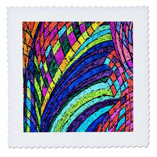 3dRose Image of Abstract African Painting Blue Purple Orange Cubes... - Quilt Squares (qs_356389_1)