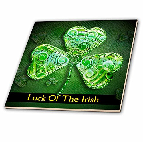 3dRose ct_41919_2 Text Luck of The Irish Chic Clovers 'Green' Ceramic Tile, 6-Inch