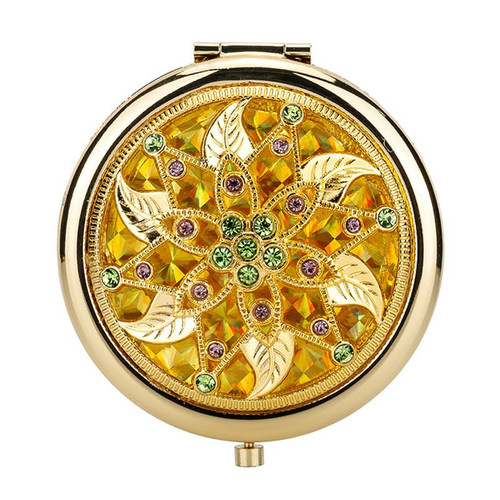BYVUTE Vintage Makeup Mirror, Metal Portable Foldable Pocket Mirror Peacock Floral Vanity Mirror Double Sided Round Compact Cosmetic Travel Mirror for Girls Women (Flower A)