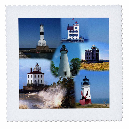 3dRose Lighthouses Looking Over Lake Erie Collage - Quilt Square, 10 by 10-inch (qs_61714_1)
