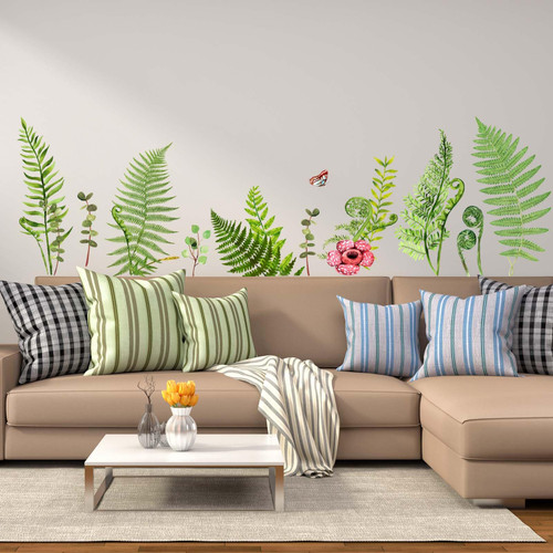 PinkEleph Green Grass Fern Wall Corner Stickers - Summer Green Plants Leaves Flowers Skirting Line Wall Decals - Bedroom Living Room Sofa Background Home Wall Decor