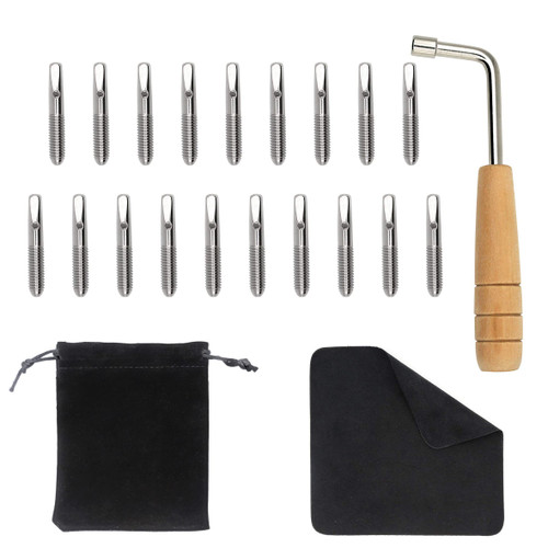 INKNOTE 19 PCS Tuning Pin widely for Lyre Harp,Zithers,Harpsichord,Dulcimer,and other Primitive Stringed Instruments, with L-shape Tuning Wrench Gooseneck Tuning Hammer Lever and dust-free cloth