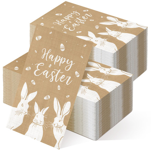 Chiisong 200 Pcs Easter Wood Color Napkins Happy Easter Guest Napkins Disposable Cute Easter Bunny Paper Napkins Easter Party Napkins Spring Easter Bunny Design for Home Family Dinner Holiday Supplies