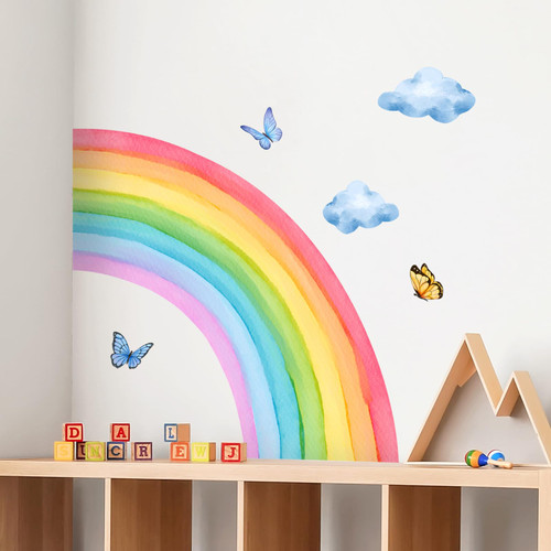 Supzone Large Rainbow Wall Stickers Clouds Butterflies Wall Decals Colorful Rainbow Wall Decor DIY Vinyl Mural Art for Girls Baby Nursery Bedroom Playroom Home Decoration