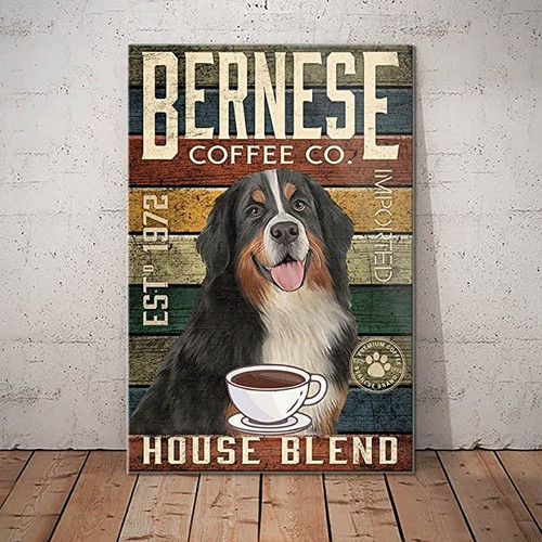 Funny Tin Sign Bernese Mountain Dog Coffee Company House Blend Pub Novelty Coffee Bar Club Wall Poster Yard Garden Farm Man Cave Bar Cafe Living Room Kitchen 8x12 Inch