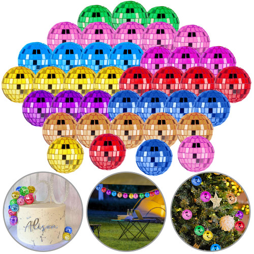 45 PCS Colorful Disco Ball Cake Decoration Ornaments Reflective Mirror Ball Cake Decoration 70s Disco Themed Party Decoration Disco Table Decoration for Christmas Tree Dance Music 9 Colors