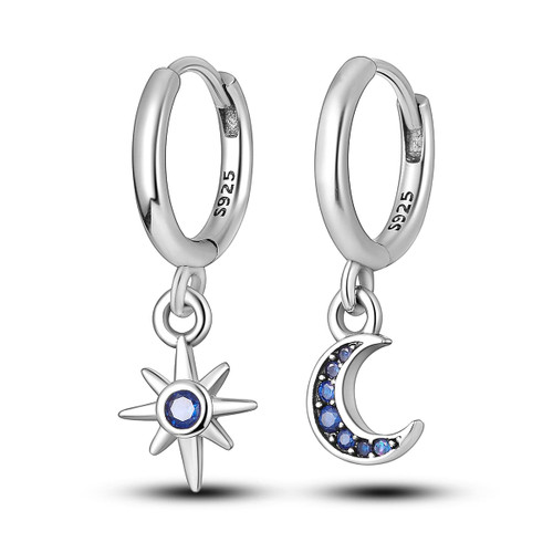 NARMO Dangle Drop Earrings 925 Sterling Silver Star&Moon Earrings Blue Cubic Zirconia Hoop Earrings for Women Girls NARMO Dangle Drop Earrings 925 Sterling Silver Star&Moon Earrings Blue Cubic Zirconia Hoop Earrings for Women Girls