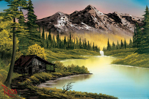 Bob Ross Mountain Retreat Art Print Bob Ross Poster Bob Ross Collection Bob Art Paintings Happy Accidents Bob Ross Print Decor Mountains Painting Cool Wall Decor Art Print Poster 12x18