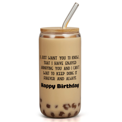 Birthday Gifts for Women Men - Funny Friendship Gift for Best Friend Sister - Happy Birthday Gift for Her Girlfriend Wife Female - Bday Present for Him Boyfriend Husband - 16Oz Cute Coffee Glass Cup Birthday Gifts for Women Men - Funny Friendship Gift for Best Friend Sister - Happy Birthday Gift for Her Girlfriend Wife Female - Bday Present for Him Boyfriend Husband - 16Oz Cute Coffee Glass Cup