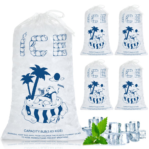 Ice Bags 8 Lb. with Drawstring, 50 Pack Ice Bags for Ice Machine, Heavy-Duty Reusable Ice Cube Bags, 19 x 11 inch Portable Storage and Freezer Keeper