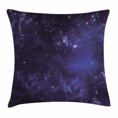 Ambesonne Galaxy Throw Pillow Cushion Cover, Celestial Stars in Night Sky Stardust in Clouds Fantasy World of Space, Decorative Square Accent Pillow Case, 16" X 16", Black Navy Blue