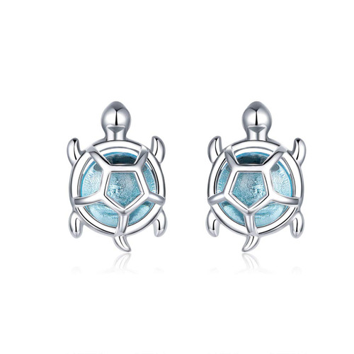 Cute Turtle Small Stud Earrings Sterling Silver S925 Blue Crystal Cubic Zirconia Sea Turtle Tiny Cartilage Statement Earring Studs Post Piercing Fashion Jewelry Gifts for Women Girls Sensitive Ears