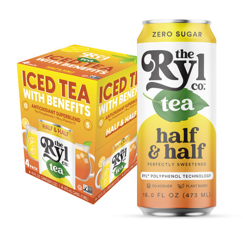 Ryl Iced Tea, Half & Half, Antioxidant Superblend, Zero Sugar, Low Carb, Low Calorie Iced Tea, 16.0 Fl Oz (4-Pack)