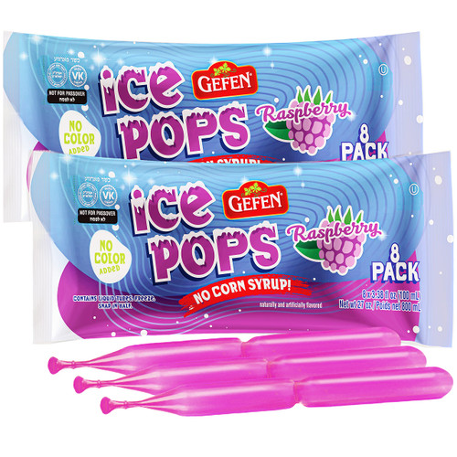 Gefen Clear Raspberry Ice Pops (2-8 Packs for 16 Pops Total) Fun Break-in-Half Ice Pops, No Corn Syrup, Zero Fat, Perfect for Summer