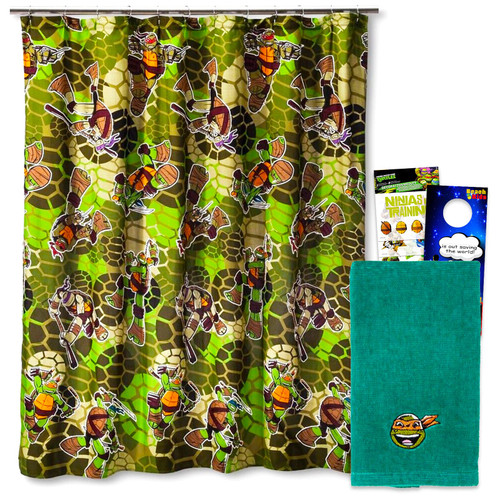 Teenage Mutant Ninja Turtles Bathroom Accessories for Kids - Bundle with TMNT Shower Curtain, TMNT Hand Towel, Stickers, and More | Teenage Mutant Ninja Turtles Bathroom Set