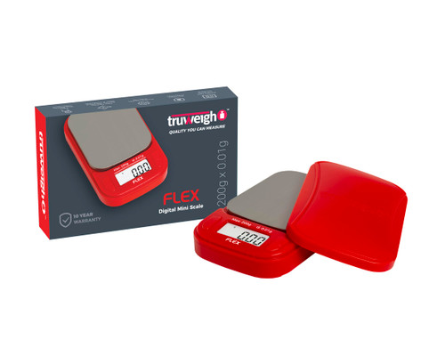 Truweigh Flex Digital Mini Scale 200g x 0.01g - Digital Kitchen Scale - Digital Travel Scale - Portable Food Scale - Meal Prep Weight Scale - Digital Gram Scale (Red)