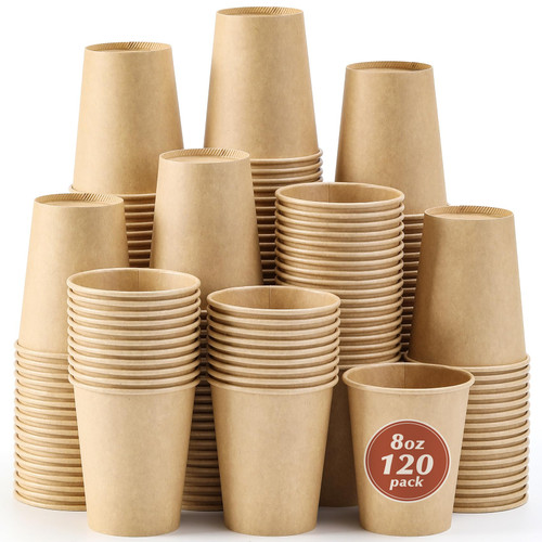 AOZITA 120 Pack 8 oz Paper Cups, Coffee Cups, Kraft Paper Hot/Cold Disposable Beverage Drinking Cup for Water, Juice, Coffee, Tea