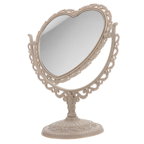 NOLITOY Rotating Vanity Mirror Heart Shaped Makeup Mirror Vintage Desktop Mirror Desk Mirror Double-Sided Rotatable Dresser Mirror White Travel European Style Plastic Dressing Table Mirror