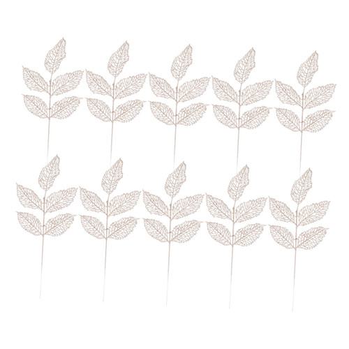 ABOOFAN 10pcs Flash Dining Flashing Christmas Floral Picks Stems Wreath Ornaments Leaf Props Pine twig stem Flowers Branch Glitter Powder Fake Christmas Leaves Decor Leaves