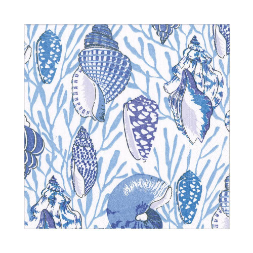 Caspari Shell Toile Luncheon Napkins in Blue - 20 Per Package
