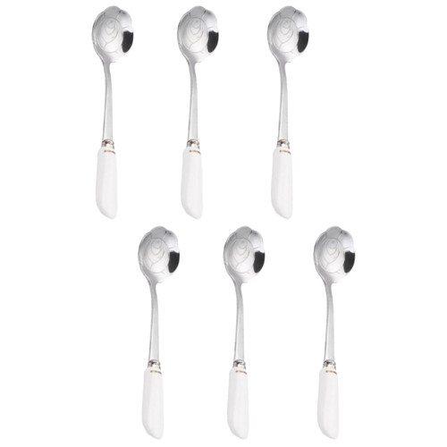 BESTOYARD 6 Pcs Ceramic Spoon Small Spoons Ceramic Soup Spoon Flower Teaspoon Metal Ice Cream Spoons Dessert Cake Spoons Coffee Spoons Serving Spoons Mixing Spoons Concentrate Milk Tea Spoon