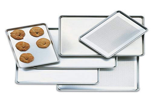 Vollrath 5228 Wear-Ever Eighth Size 16 Gauge 6 x 9 1/2" Curled Rim, No Wire Aluminum Bun/Sheet Pan, Silver