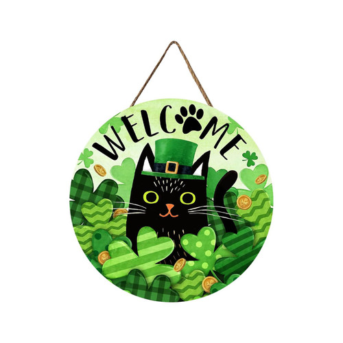 St Patrick's Day Welcome Wooden Sign, St Patrick's Day Hanging Sign Wreath For Front Door Decor, Farmhouse Rustic Shamrock Irish Welcome Door Sign for St Patrick's Day Window Wall Home Decor