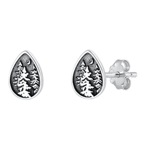 925 Sterling Silver Pine Tree Stud Earrings Push Back