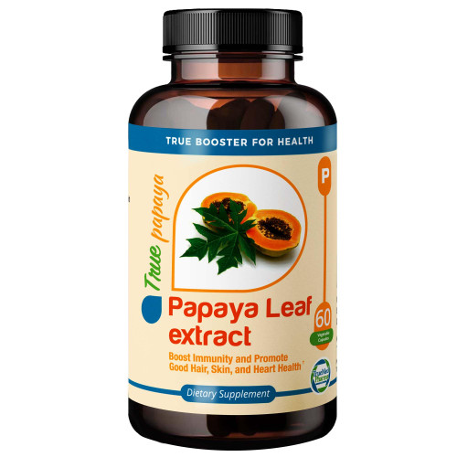 TRUEMED Organic Papaya Leaf Extract Capsules - 500mg Immune Support, Platelets, Hair, Skin & Heart Health - 60 Vegetarian Capsules for Natural Wellness