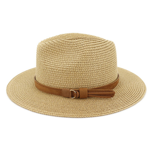 Women Wide Brim Straw Panama Roll up Hat Classic Summer Fedora Beach Sun Hat UPF50+ Straw Hat for Women Khaki