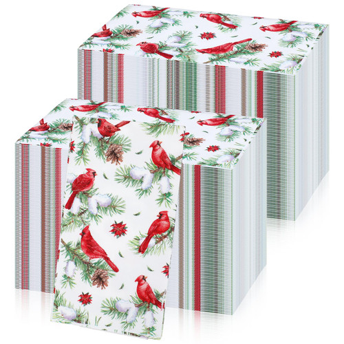 Sabary 200 Pcs Christmas Napkins Disposable Cardinal Cocktail Napkins Paper Xmas Red Cardinal Decorative Paper Guest Towels for Dinner Holiday Christmas Party Supplies, 8 x 4.35 Inch
