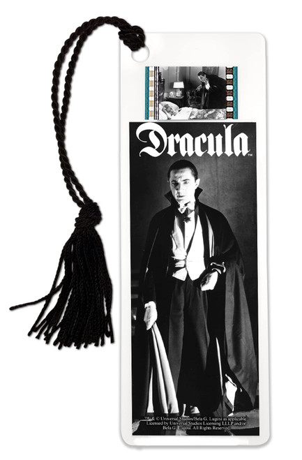 Universal Monsters Dracula (1931 Bela Lugosi - Laminated 2x6 FilmCells Bookmark with 35mm Clip of Film and Tassel Universal Monsters Dracula (1931 Bela Lugosi - Laminated 2x6 FilmCells Bookmark with 35mm Clip of Film and Tassel