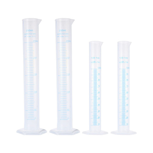 PartyKindom 4pcs Pp Plastic Measuring Cylinder Graduated Measure Tools Plastic Flasks Measuring Cups Cylinder Graduated Cylinder 250ml Science Gage Test Tube for Labs Liquid Graduated Bottle