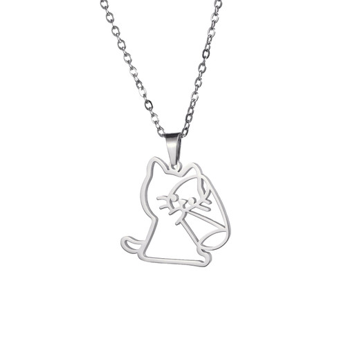 LIKGREAT Girls Cat Necklaces Jewelry for Women Girls Lovely Cat Pendant Necklace,Teen Girls Cat Jewelry Gifts for Cat Lovers (Silver)