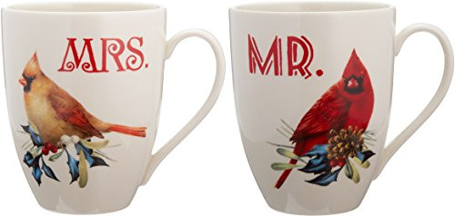 Lenox Winter Greetings Home for The Holidays Mr. and Mrs. Mug Set, Ivory