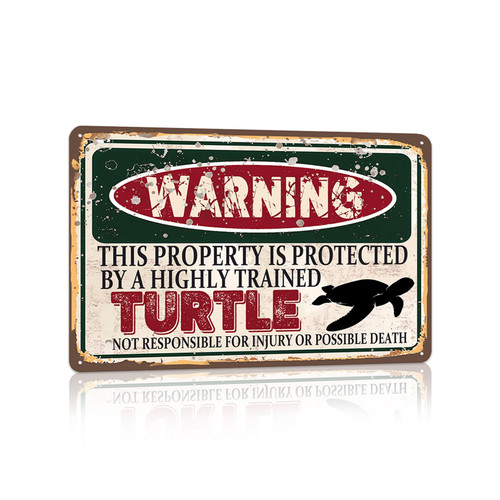 RCXsigns Vintage Turtle Metal Sign? Warning this property is protected bY a highly trained Turtle Sign Funny Tin Signs 12x8 Inch
