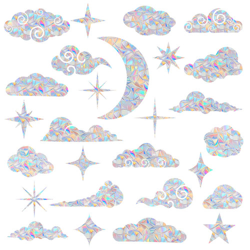 26 Pieces Cloud and Star Window Clings - Anti-Collision Window Decals to Save Birds from Window Collisions,Non Adhesive Prismatic Vinyl Window Clings, Rainbow Stickers