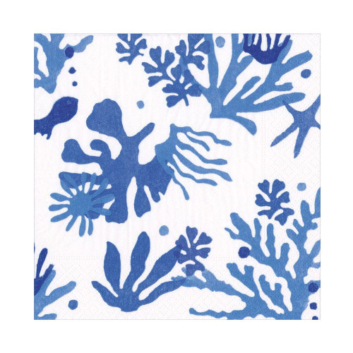 Caspari Matisse Luncheon Napkins in Coral & Blue - 20 Per Package