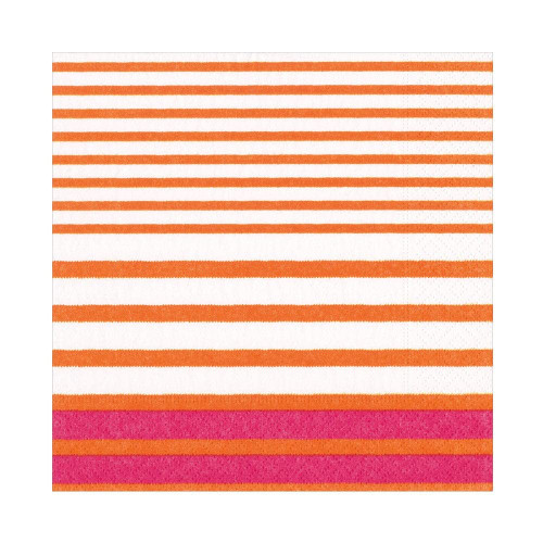 Caspari Breton Stripe Luncheon Napkins in Coral & Fuchsia - 20 Per Package