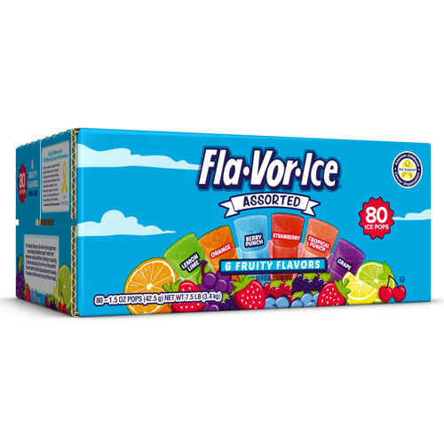 Fla-Vor-Ice Popsicle Variety Pack of 1.5 Oz Freezer Bars, Assorted Flavors, Lemon-Lime, Berry Punch, Grape, Strawberry, Orange, and Tropical Punch 80 Count