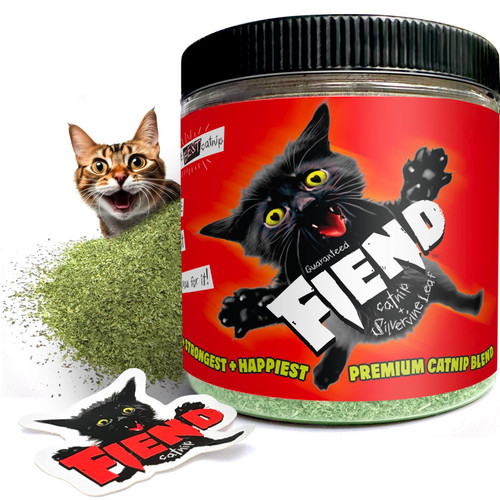 Fiend Premium Catnip with SILVERVINE Leaf. The Softest + Strongest + Happiest Premium Catnip SILVERVINE Blend for The Happiest Cats! Intro Pack 1 Cup / 34.4 Grams