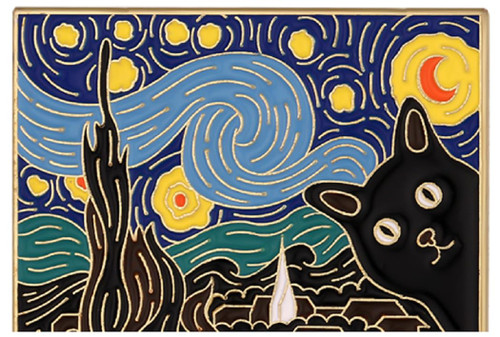 Starry Night Van Gogh Cat Funny Pet AnimalEnamel Pin Lapel Pins Brooch Hat