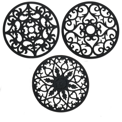SPUVGVC Silicone Trivet Mat-Modern Trivets for Hot Dishes, Non Slip Trivets for Hot Pots and Pans, Silicone Pot Holder for Table, Heat Resistant Mats Hot Pads for Kitchen Countertops Set of 3 (Black)