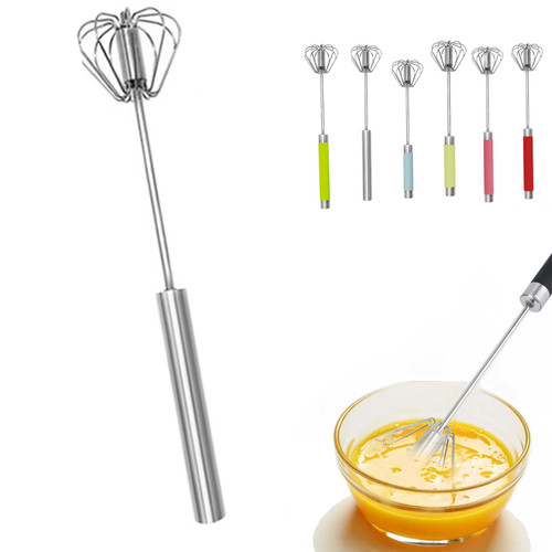 Whizzy Whisk, Piranha Whizzy Whisk, Stainless Steel Egg Whisk, Semi Automatic Whisk, Hand Push Rotary Whisk Blender, Versatile Milk Frother, Mixer Stirrer for Whisking, Beating (Stainless Steel, 10in)