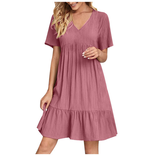 NaRHbrg Women's Casual Summer Midi Dress Short Sleeve V-Neck Loose Dress Ruffle Swing A Line Beach Sundress Flowy Dresses Red NaRHbrg Women's Casual Summer Midi Dress Short Sleeve V-Neck Loose Dress Ruffle Swing A Line Beach Sundress Flowy Dresses Red