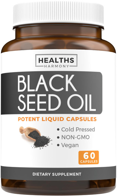 Black Seed Oil - 60 Softgel Capsules (Non-GMO & Vegan) Premium Cold-Pressed Nigella Sativa Producing Pure Black Cumin Seed Oil with Vitamin E - 500mg Each, 1000mg Per 2 Capsule Serving Black Seed Oil - 60 Softgel Capsules (Non-GMO & Vegan) Premium Cold-Pressed Nigella Sativa Producing Pure Black Cumin Seed Oil with Vitamin E - 500mg Each, 1000mg Per 2 Capsule Serving