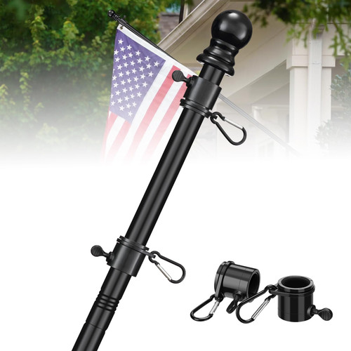 LAKEROD Flag Pole for Outside House - 6ft Heavy Duty Metal Flag Poles Kit for 3x5 American Flags Outdoor, Tangle Free House Flagpoles Residential for Porch,Truck,Boat - Black(Flagpole Only)